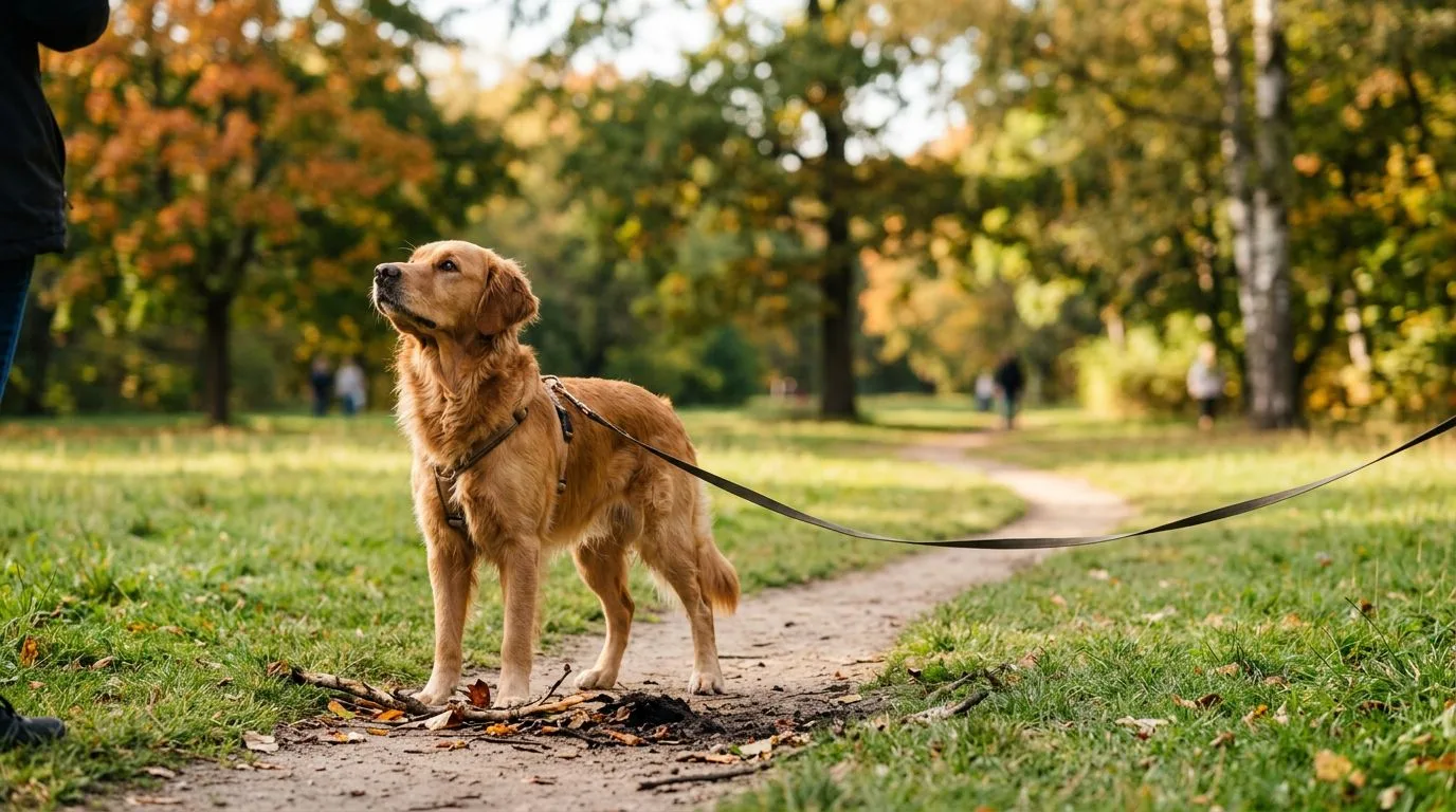 Un chien attentif dans une prairie ensoleillée se retourne vers son maître.